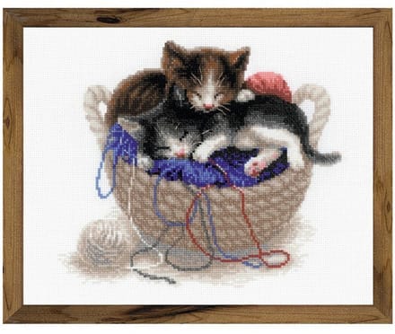 Kittens in a Basket Aida Borduurpakket Riolis