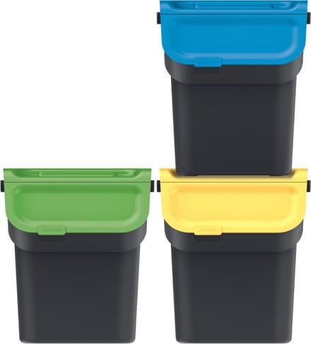Prosperplast Keden - prullenbakken set van 3x20l - Kaddi Q - Zwart