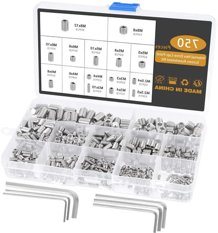 750 Stuks Verstelbare Schroeven Set, M2.5 M3 M4 M5 M6 M8 RVS Wormschroeven en Inbussleutel Assortiment