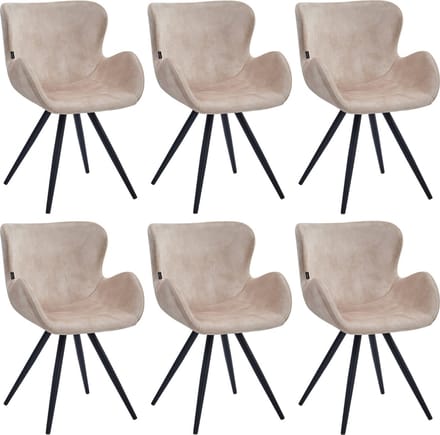 Colenis® - Anabella Eetkamerstoel - Set Van 6 - Beige - Adoré Velvet - Industrieel - Met armleuning