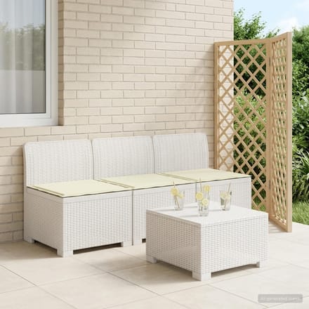 vidaXL - 3-Zits - Tu - bank - met - Kussens - Rattan - Look - 3-zits - PP - Wit