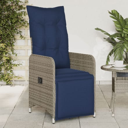 vidaXL - Tuinstoel - verstelbaar - met - kussens - poly - rattan - grijs
