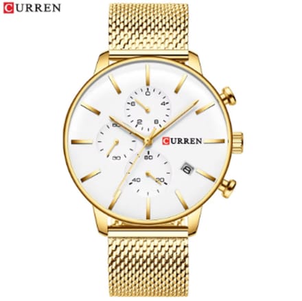 CURREN Horloge 8339 - Goudkleurig-Wit – Heren - Quartz - Kalender - Mesh Band - Luxe en Elegant
