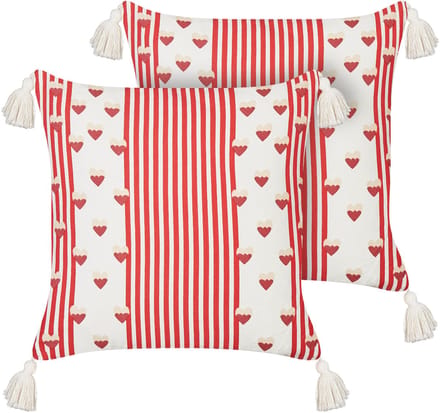 BANKSIA - Sierkussen set van 2 - Wit/Rood - 45 x 45 cm - Katoen