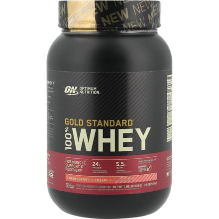 Optimum Nutrition, Gold Standard 100% Whey, Aardbeien & Room, 1,98 lbs (899 g)