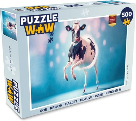 Puzzel Koe - Kroon - Ballet - Blauw - Roze - Kinderen - Legpuzzel - Puzzel 500 stukjes