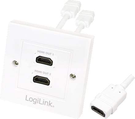 LogiLink HDMI wall plate 2-port with 2x HDMI-A cable F/F 4K/30 Hz Wit