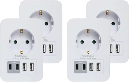 Benson Stopcontact splitter - 4x - met 2 USB-A en 2 USB-C - oplader voor Iphone / Samsung