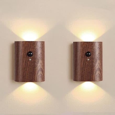 2 Pack Smart Motion Sensor Step Lights - Rechargeable - 2700K Warm White - Walnut Wood - Hallway Bedroom Safety