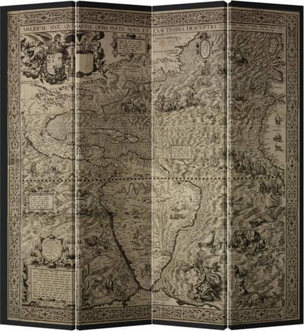 Fine Asianliving Kamerscherm Scheidingswand B160xH180cm 4 Panelen Vintage Wereldmap