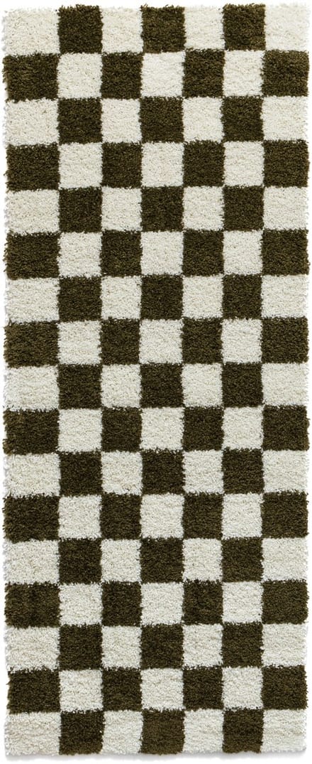 Checkerboard loper - Check ivoor/olijfgroen 80x200