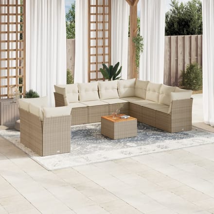 vidaXL - 10-delige - Loungeset - met - kussens - poly - rattan - beige