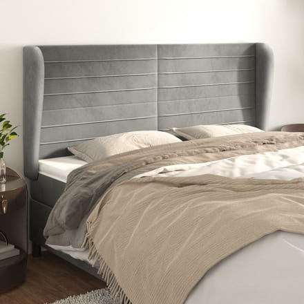 vidaXL - Hoofdbord - met - randen - 163x23x118/128 - cm - fluweel - lichtgrijs