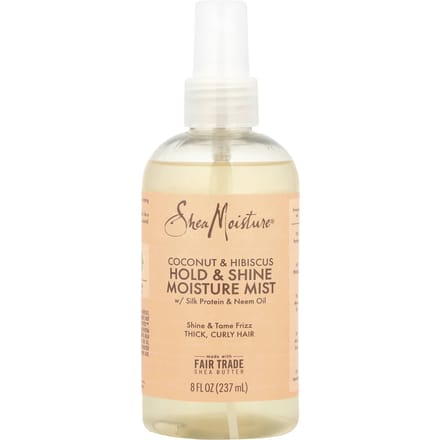 SheaMoisture, Hold & Shine Moisture Mist, with Silk Protein & Neem Oil, Coconut & Hibiscus, 8 fl oz (237 ml) orange