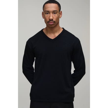 Gebreid T-shirt Met V-hals En Zachte Touch In Regular Fit | Black | Size Medium