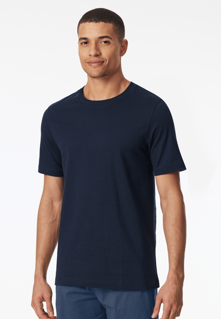 Schiesser heren pyjama shirt korte mouw - Donkerblauw - 100% katoenen los pyjamashirt voor heren - 48