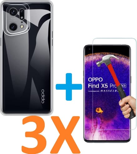 Soft TPU Transparant hoesje Silicone Case + 3 stuk Glas Screenprotector Geschikt voor: Oppo Find X5 pro