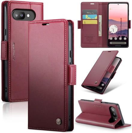 Hoesje geschikt voor Google Pixel 9a - CASEME Litchi Texture Book Wallet Case - Rood