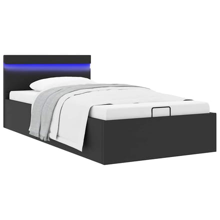 vidaXL - Bedframe - met - opslag - hydraulisch - LED - kunstleer - zwart - 90x200 - cm