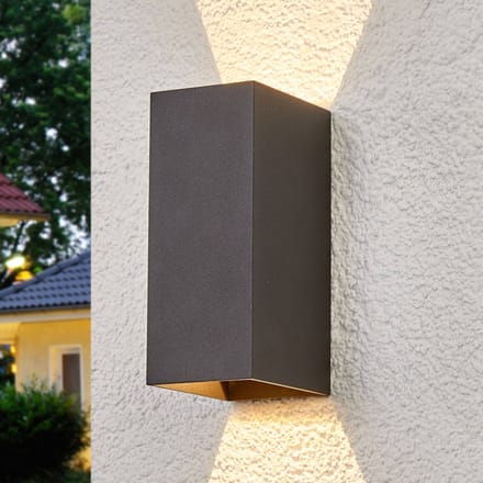 Lucande LED buiten wandlamp Mikka, 17 cm, antraciet, 2-lamps.