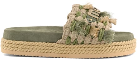 Mou Suède Monoband touw franjes groene sandalen