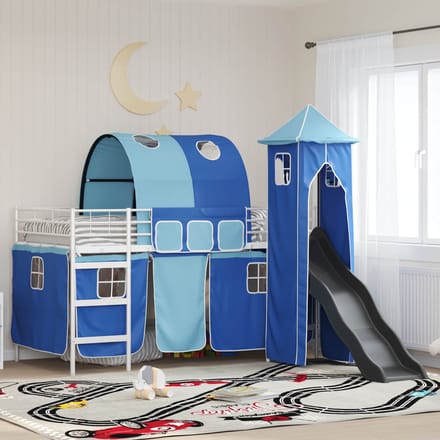 vidaXL - Bunkbed - voor - kinderen - Effen - Wit - en - Blauw - 80 - x - 200 - cm - Metaal