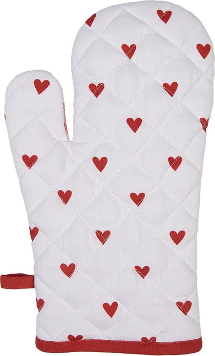Clayre & Eef Ovenwant 18x30 cm Wit Rood Katoen Hartjes