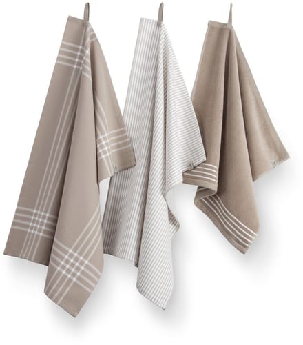 Walra Keukenset Superior Kitchen Set - 2x 50x70 + 1x 50x50 - 100% Katoen - Taupe / Wit