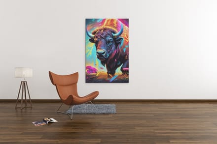 Canvas Schilderij - Dieren - Bizon - Kleurrijk -150x100x2 cm
