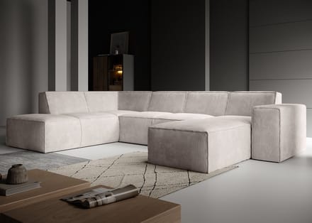 Meubella - Hoekbank Monet XL - Beige - Ribstof - Rechts
