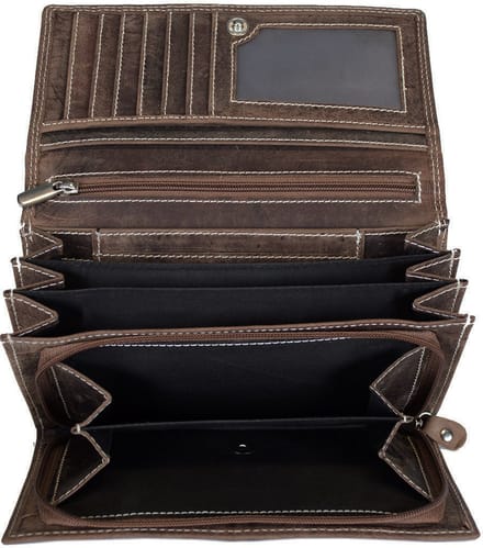 Dames Portemonnee Leer Luxe Overslag Model Met Ritsvak - Cognac