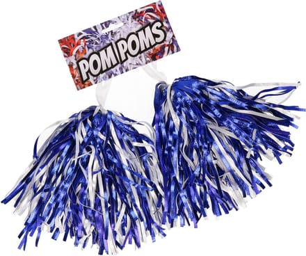 2x Cheerballs/pompoms in het blauw/wit - Cheerleaders verkleed accessoires