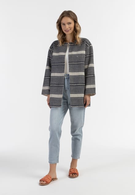 IZIA Geweven korte jas Dames Donker marineblauw gebroken wit