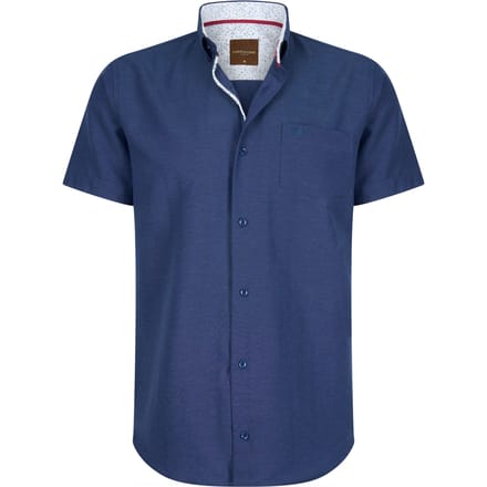 Cappuccino Italia - Heren Overhemden Korte Mouw Navy - Blauw - Maat S
