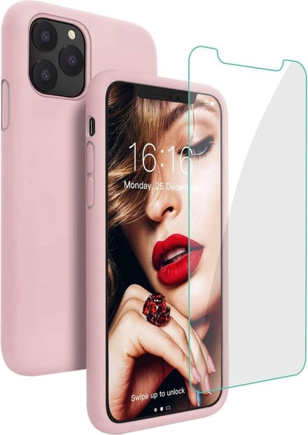 Siliconen Backcover Hoesje Pink Sand + Tempered Glas Screenprotector Geschikt voor: Apple iPhone 11