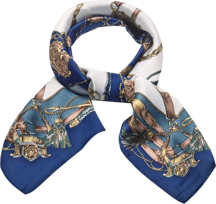 Emilie collection - sjaal - satijn - blauw - print - vierkant 70 X 70 CM