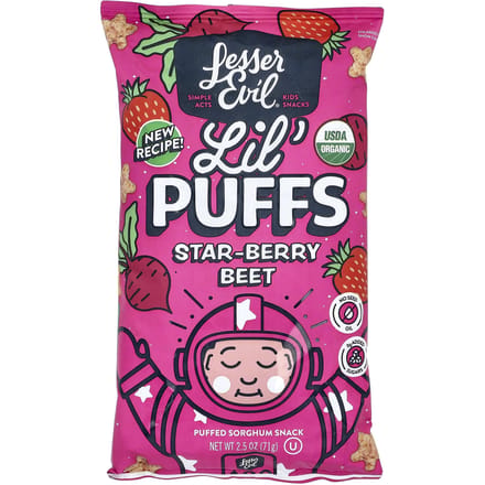 LesserEvil, Lil' Puffs, Star Berry Bits, 71g (2.5oz) black