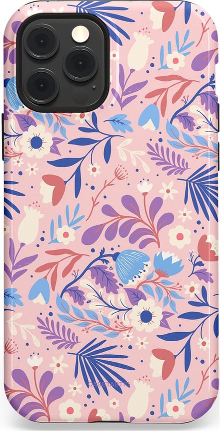 Casetastic hoesje geschikt voor Apple iPhone 12 / Apple iPhone 12 Pro - MagSafe - Dubbellaagse bescherming - Bloeispel - Fashion Case - Lichtroze Lavendel Crème Lichtgrijs