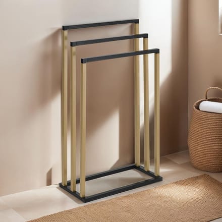 Handdoekhouder KUNO met 3 stangen, zwart/goud