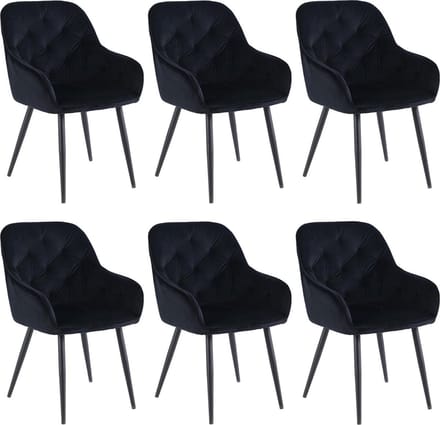 Colenis® - Sky Eetkamerstoel - Set van 6 - Zwart - Fluweel - Velvet - Met armleuning