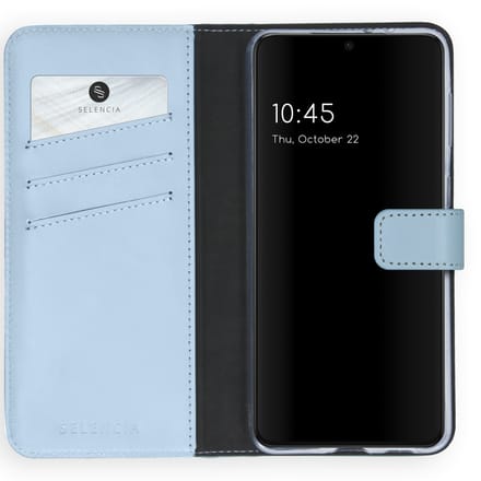 Selencia Hoesje - Geschikt voor Samsung Galaxy S21 Plus - Echt Lederen Bookcase - Air Blue
