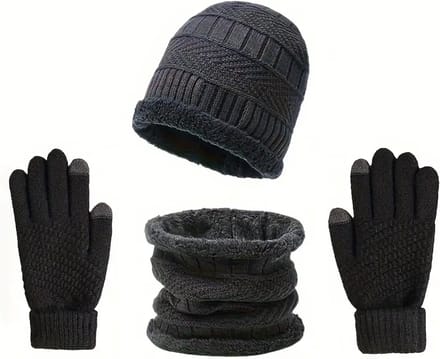 GEAR3000® muts - sjaal - nekwarmer - touchscreen handschoenen - unisex - one size (s/m) - 3-delige set grijs