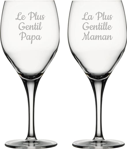 Witte wijnglas gegraveerd - 34cl - Le Plus Gentil Papa & La Plus Gentille Maman