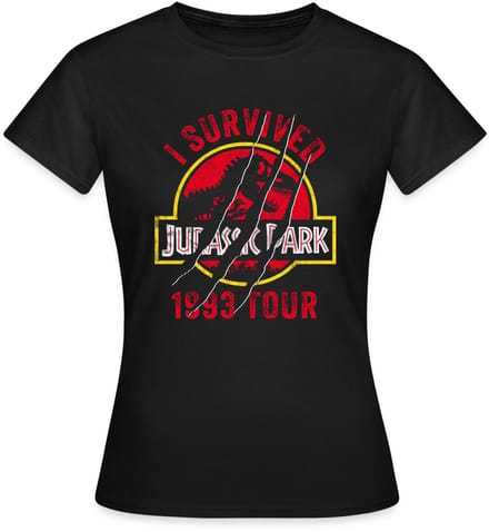 Jurassic Park Bekrast Logo I Survived 1993 Tour T-Shirt Dames
