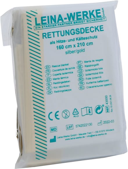 Reddingsdeken, 1.600 x 2.100 mm, zilver/goud