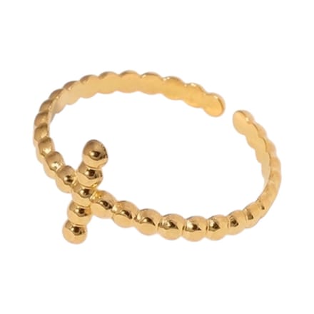 Rvs sieraden- Open ring RVS met bolletjesmotief en kruisje -One size