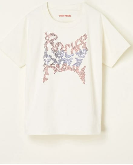 Zadig&Voltaire Kids Rock & Roll T-shirt met strass - Gebroken Wit - Maat 134