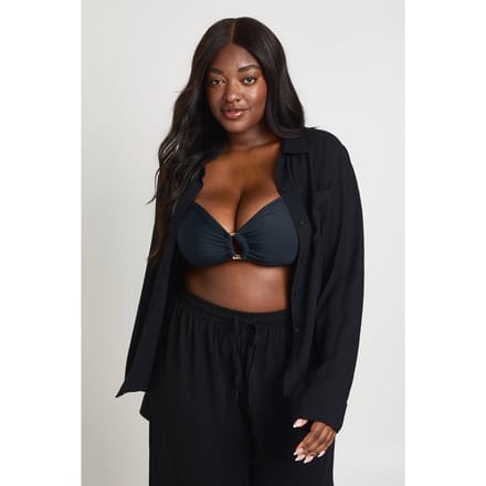 boohoo Dames Plus Essentials Oversized Linnen-look Shirt | Zwart | Maat: 44