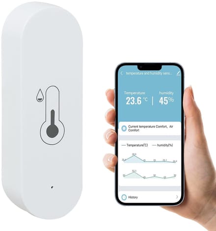 Slimme Sensor - Temperatuur Vochtigheid - Binnenklimaat Bewaken - App Afstandsbediening - 10.5 x 9.7 cm - Wit