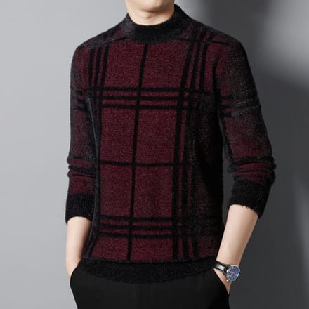 Heren Sneeuwmink Heren Niet-pillende Trui Winter Verdikt Warm Koreaanse Versie Semi-coltrui Onderlaag Gebreide Trui 3XL rood